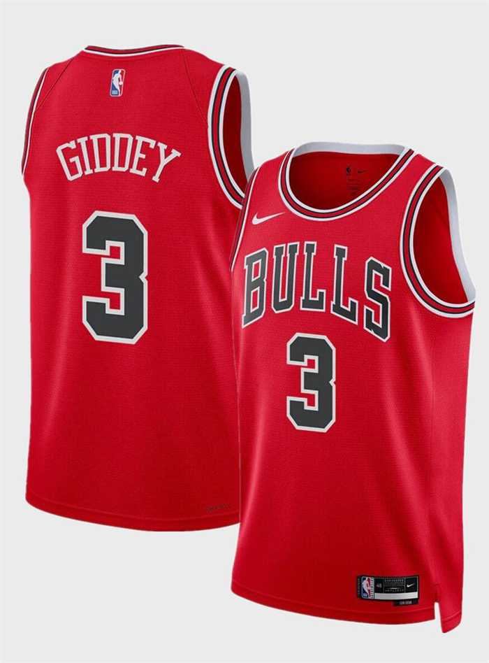 Men%27s Chicago Bulls #3 Josh Giddey Red Icon Edition Stitched Basketball Jersey Dzhi